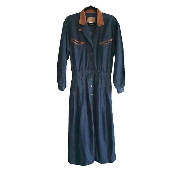 Liz Claiborne Dresses & Skirts - (SOLD) LIZ CLAIBORNE VINTAGE Western Denim Long Sleeve Midi Dress Blue Brown 8